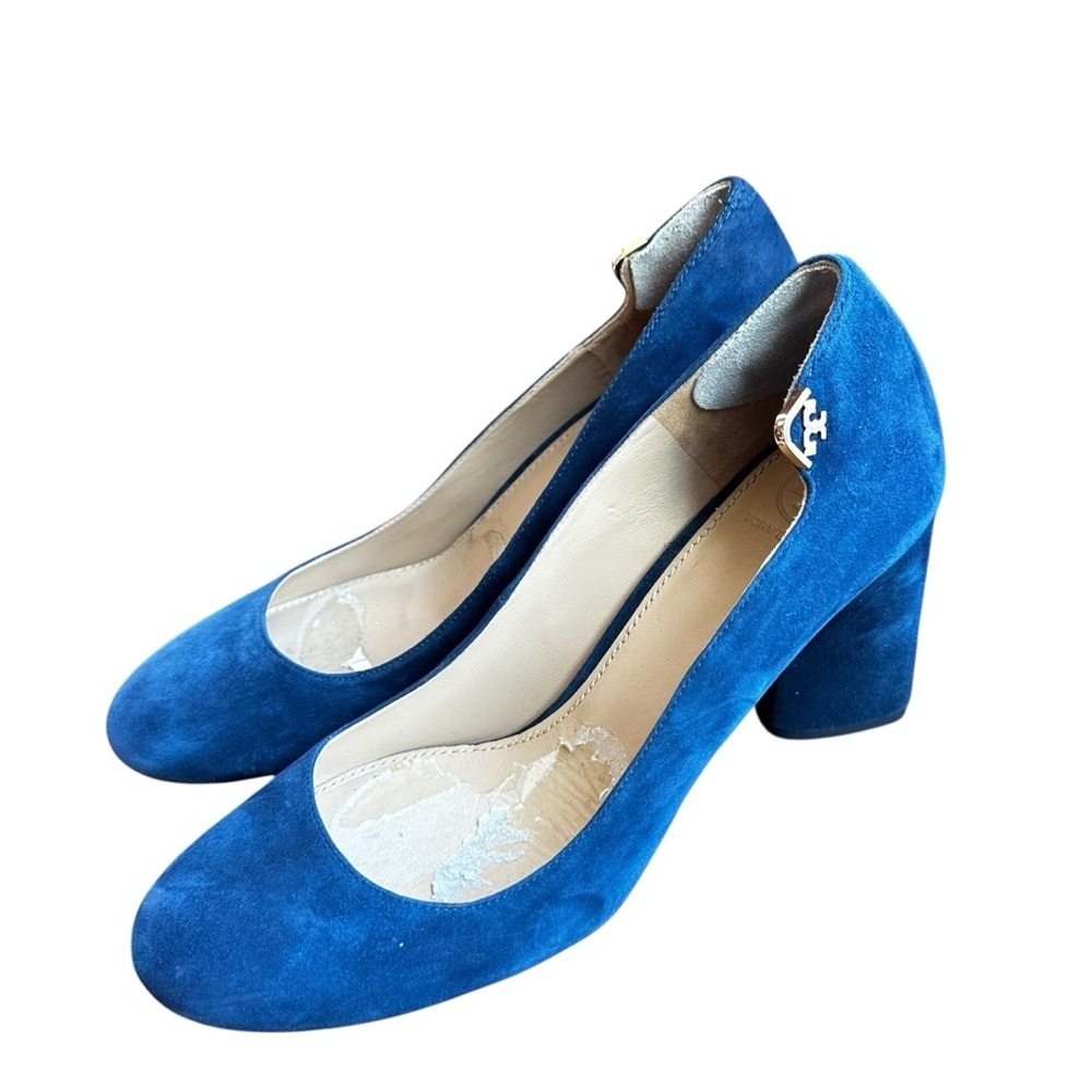 Tory Burch Elizabeth 85mm Round Toe Block Heel Pumps Blue Suede Size 10.5​ - Picture 4 of 13